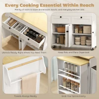 HOMCOM Kitchen Island with Sliding Expandable Top, Rolling Kitchen Cart with Drawers, Cabinets & Spice Rack, White(m-6)