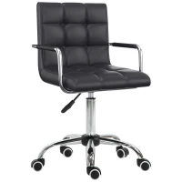 HOMCOM Home Office Chair, Modern Computer Desk Chair, Task Chair with Upholstered PU Leather, Adjustable Height, Swivel Wheels, Black(m-1)