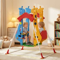 Qaba Kids Indoor Swing with Double Seats, Toddler Swing Set with Safety Belts for Aged 3-5, Play Room, Living Room(m-2)