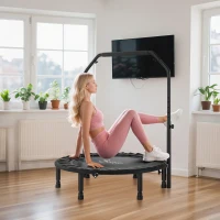 Soozier 40" Foldable Mini Trampoline, Rebounder Trampoline for Adults with Adjustable Foam Handle, Black(m-9)