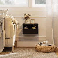 HOMCOM Floating Nightstand Set of 2, Wall Mounted Bedside Table with Drawer and Shelf, Small Night Stand for Bedroom, Black(m-10)