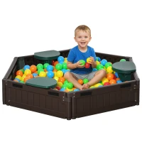 Outsunny DIY Kids Sandbox with Waterproof Oxford Cover, Sand Playset Station with Bottom Fabric Liner, for 3-12 Years Old, Outdoor Indoor Backyard, Brown(m-2)