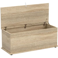 HOMCOM 39.5" Storage Chest with 2 Safety Hinges, Storage Box Organizer with Flip-Top Lid, Entryway Storage Bench, Oak(m-2)