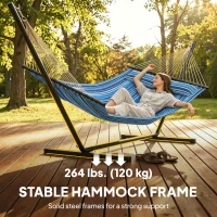 Outsunny Hammock with Stand Heavy Duty Camping Hammock with Steel Frame for Patio Backyard Blue and White(m-7)