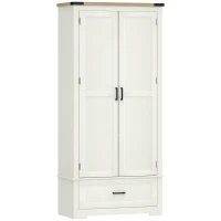 HOMCOM 69" Tall Farmhouse Kitchen Pantry Cabinet with 2 Doors, Drawer and Adjustable Shelves, Cream White(m-2)