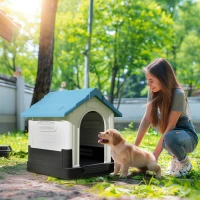 PawHut Outside Dog Kennel House with Windows, Base Support, for Garden Patio, Miniature Dogs, 64.5 x 57 x 66cm, Blue(m-9)