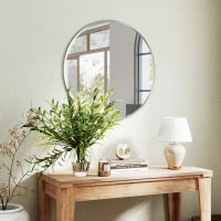 HOMCOM 24" Decorative Wall Mirror for Bedroom Living Room, Modern Round Bathroom Mirror for Home Decor, Silver(m-9)