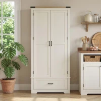 HOMCOM 69" Tall Farmhouse Kitchen Pantry Cabinet with 2 Doors, Drawer and Adjustable Shelves, Cream White(m-9)