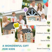 Qaba Kids Outdoor Playhouse, Wooden Cottage Play House with Pet Door, Play Kitchen, Half Door and Windows for Indoor Outdoor(m-9)