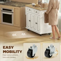 HOMCOM 44" Mobile Kitchen Island Table, Kitchen Island Cart on Wheels with Storage Cabinets, 2 Drawers, White(m-7)