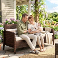 Outsunny 3-Seater Wicker Sofa, PE Rattan Outdoor Couch Conversation Furniture with Removable Cushions for Patio, Garden, Brown(m-8)