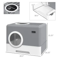 PawHut Cat Litter Box, Litter Tray, Front Entry, Top Exit, 20.5" x 16" x 15"(m-3)