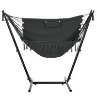 Outsunny Patio Hammock Chair with Stand, Outdoor Hammock Swing Hanging Lounge Chair with Side Pocket and Headrest, Dark Grey(m-2)