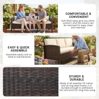 Outsunny 3-Seater Wicker Sofa, PE Rattan Outdoor Couch Conversation Furniture with Removable Cushions for Patio, Garden, Brown(m-5)