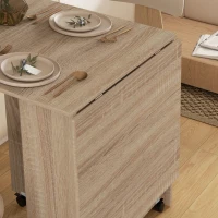 HOMCOM Extendable Dining Table, Collapsible Folding Table w/ 2-tier Shelves and Rolling Casters, Nature Wood(m-10)
