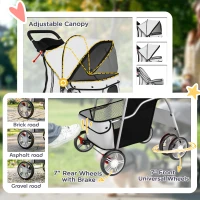 PawHut Pet Stroller for Dogs & Cats, Foldable Dog Stroller with Wheels, Reflective Strips, Brake, Pad and Basket, Grey(m-6)