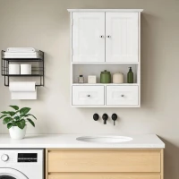 kleankin Bathroom Wall Cabinet, Medicine Cabinet, Over Toilet Storage Cabinet with Shelf and Drawers for Hallway, Living Room, White(m-7)