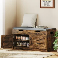 HOMCOM Shoe Storage Bench, Entryway Bench with 2-Tier Cabinet, Flip-Top Storage, Padded Cushion for Hallway, Rustic Brown(m-1)