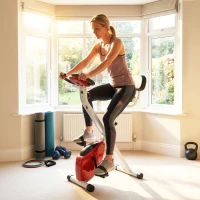 Soozier Foldable Indoor Stationary Bike with 8 Levels of Magnetic Resistance, Exercise Bike for Cardio Workout, Red(m-8)