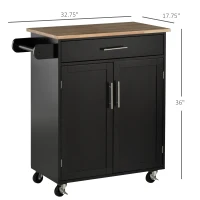 HOMCOM Rolling Kitchen Island Cart with Wood Top, Enough Storage Drawer Space with Towel Bar Rack Shelves, Portable Kitchen Utility Serving Cart Trolley on Wheels, Black(m-3)