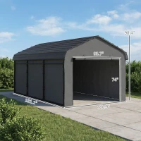 Outsunny 10' x 15' Metal Carport, Heavy Duty Garage Car Canopy with Galvanized Metal Roof and Removable Sidewalls, Dark Gray(m-3)