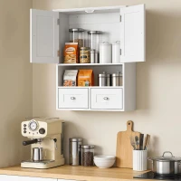 kleankin Bathroom Wall Cabinet, Medicine Cabinet, Over Toilet Storage Cabinet with Shelf and Drawers for Hallway, Living Room, White(m-10)