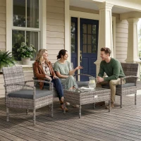Outsunny 4 Pieces Patio Furniture Set with A Loveseat, Two Armchairs and A Coffee Table, Outdoor Conversation Set, Dark Grey(m-9)