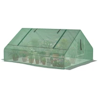 Outsunny 71" x 55" x 32" Mini Greenhouse, Small Green House, Garden Planting Shed, Outdoor Flower Planter Warm House with Zipper Windows, Green(m-11)