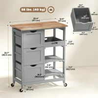 HOMCOM Kitchen Cart on Wheels, Rolling Kitchen Island Cart with Wood Top, 3 Drawers and Shelves for Home Dining Area(m-3)