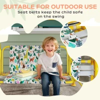 Qaba Kids Porch Swing, 2-Seater Patio Swing Bench with Safety Belts, Adjustable Canopy for Backyard, Garden, Green(m-7)