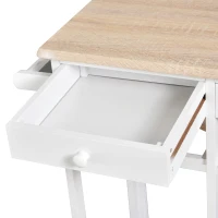 HOMCOM Kitchen Trolley 3 Piece Kitchen Cart Set Drop Leaf Breakfast Table and 2 Stools w/ Rolling Wheels & Towel Bars, Wood & White(m-10)
