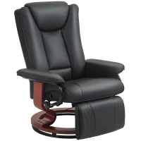 HOMCOM Modern RV Recliner Chair, PU Leather Swivel Recliner Armchair with Footrest for Living Room, Black(m-11)