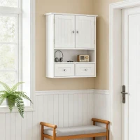 kleankin Bathroom Wall Cabinet, Medicine Cabinet, Over Toilet Storage Cabinet with Shelf and Drawers for Hallway, Living Room, White(m-8)
