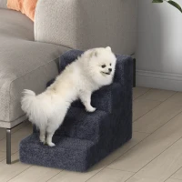 PawHut 4-Step Dog Ramp for Sofa, Bed, and Couch, with Removable Cover, Dark Grey(m-10)