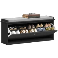 HOMCOM Shoe Storage with Seat, Upholstered Hallway Bench, Shoe Bench with Flip Drawer, Adjustable Shelf for 8-10 Pairs of Shoes(m-11)