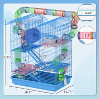 PawHut 18.5" 5 Tier Hamster Cage with Tubes and Tunnels, Small Animal Cage, Rat Gerbil Cage with Water Bottle, Food Dish, Exercise Wheel, Blue(m-3)