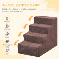 PawHut 4-Step Dog Ramp for Sofa, Bed, and Couch, with Removable Cover, Brown(m-4)