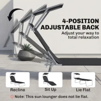 Outsunny Outdoor Lounge Chair, Adjustable Folding Chaise Lounge, Tanning Chair with Sun Shade for Beach, Camping, Hiking, Backyard, Black(m-5)