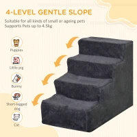 PawHut 4-Step Dog Ramp for Sofa, Bed, and Couch, with Removable Cover, Dark Grey(m-4)