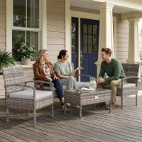 Outsunny 4 Pieces Patio Furniture Set with A Loveseat, Two Armchairs and A Coffee Table, Outdoor Conversation Set, Light Grey(m-9)