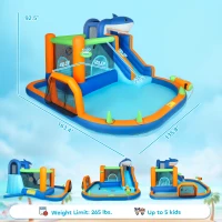 Qaba Inflatable Bounce House for Kids, Sharks Theme Jumping Bouncy Castle with Slide and Pool for Indoor Outdoor, Blue(m-3)
