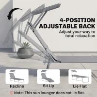 Outsunny Outdoor Lounge Chair, Adjustable Folding Chaise Lounge, Tanning Chair with Sun Shade for Beach, Camping, Hiking, Backyard, Light Grey(m-5)