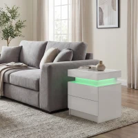 HOMCOM Nightstand, Bedside Table with LED Lights and 2 Drawers for Bedroom, Living Room, White(m-10)