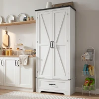 HOMCOM 72" Farmhouse Pantry Cabinet with Adjustable Shelves, Kitchen Pantry Cabinet with 2 Doors, Distressed White(m-11)