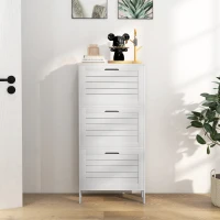 HOMCOM Modern Shoe Storage Cabinet with 3 Flip Drawers and Louvered Doors for 6 Pairs of Shoes, White(m-6)