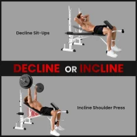 Soozier Bench Press Set Adjustable Weight Bench with Squat Rack, Preacher Curl Pad, Leg Developer and Weight Storage, White(m-6)