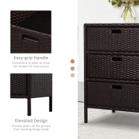Outsunny Patio PE Rattan Storage Cabinet, Wicker Pool Cabinet Organizer, Outdoor Towel Rack for Pool with 3 Drawers, Brown(m-5)