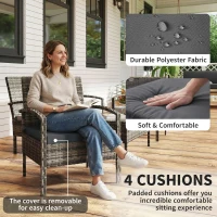 Outsunny 4 Pieces Patio Furniture Set with A Loveseat, Two Armchairs and A Coffee Table, Outdoor Conversation Set, Dark Grey(m-7)