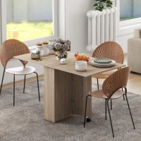 HOMCOM Extendable Dining Table, Collapsible Folding Table w/ 2-tier Shelves and Rolling Casters, Nature Wood(m-1)