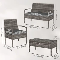 Outsunny 4 Pieces Patio Furniture Set with A Loveseat, Two Armchairs and A Coffee Table, Outdoor Conversation Set, Dark Grey(m-3)